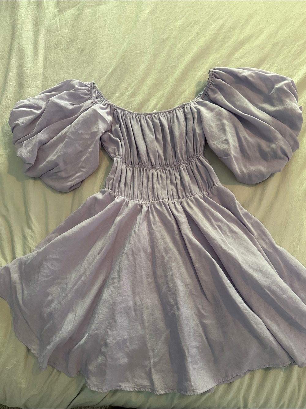 Altar'd State Lavender Off-Shoulder Puff Sleeve Mini Dress